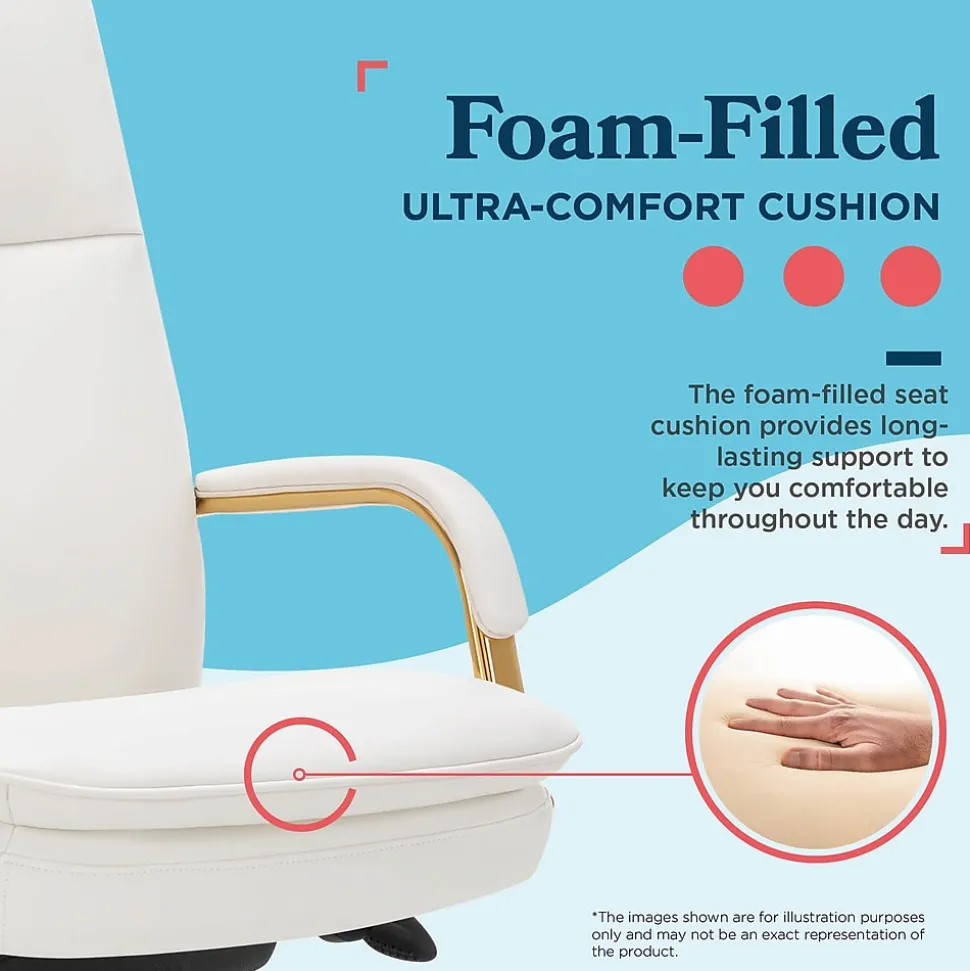 La-Z-Boy Opus Ergonomic Bonded Leather Swivel Executive Chair, White and Gold (CCHR10015A)