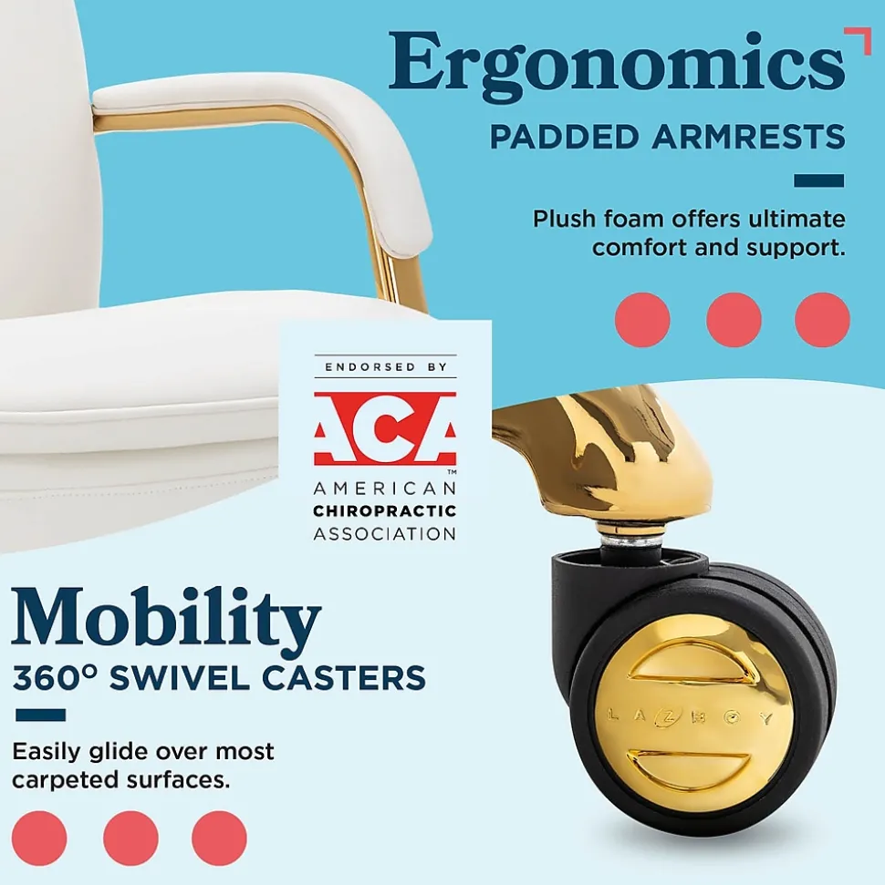 La-Z-Boy Opus Ergonomic Bonded Leather Swivel Executive Chair, White and Gold (CCHR10015A)