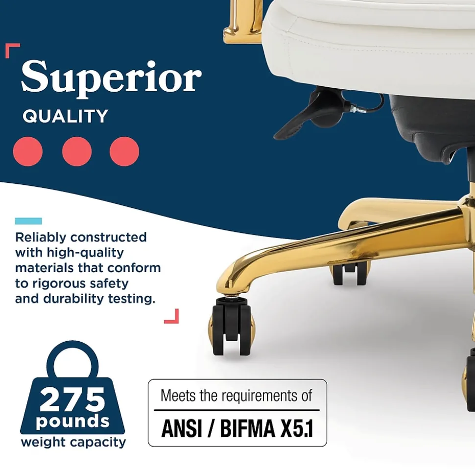 La-Z-Boy Opus Ergonomic Bonded Leather Swivel Executive Chair, White and Gold (CCHR10015A)