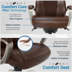 La-Z-Boy Salerno Ergonomic Bonded Leather Swivel Executive Chair, Brown (45778-BRN)