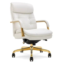 La-Z-Boy Sonata Ergonomic Bonded Leather Swivel Executive Chair, White and Gold (CCHR10014A)