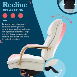 La-Z-Boy Sonata Ergonomic Bonded Leather Swivel Executive Chair, White and Gold (CCHR10014A)