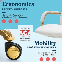 La-Z-Boy Sonata Ergonomic Bonded Leather Swivel Executive Chair, White and Gold (CCHR10014A)