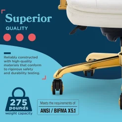 La-Z-Boy Sonata Ergonomic Bonded Leather Swivel Executive Chair, White and Gold (CCHR10014A)