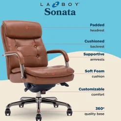 La-Z-Boy Sonata Ergonomic Bonded Leather Swivel Executive Chair, Cognac and Graphite (CCHR10014C)