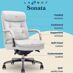La-Z-Boy Sonata Ergonomic Bonded Leather Swivel Executive Chair, Gray and Graphite (CCHR10014B)