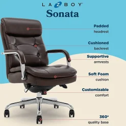 La-Z-Boy Sonata Ergonomic Bonded Leather Swivel Executive Chair, Dark Brown and Chrome (CCHR10014E)