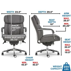 La-Z-Boy Sutherland Ergonomic Faux Leather Swivel Computer and Desk Chair, Gray (CHR10048B)