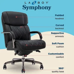 La-Z-Boy Symphony Ergonomic Bonded Leather Swivel Executive Chair, Black and Graphite (CCHR10013E)