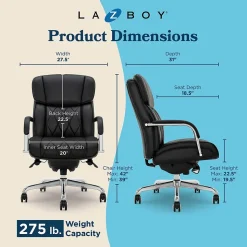 La-Z-Boy Symphony Ergonomic Bonded Leather Swivel Executive Chair, Black and Chrome (CCHR10013D)