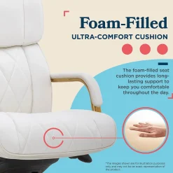 La-Z-Boy Symphony Ergonomic Bonded Leather Swivel Executive Chair, White and Gold (CCHR10013A)