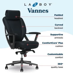 La-Z-Boy Vannes Ergonomic Faux Leather Swivel Executive Chair, Black (60101-BLK)