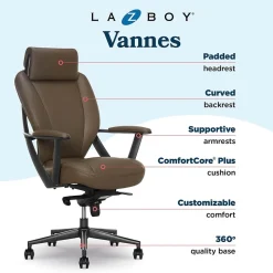 La-Z-Boy Vannes Ergonomic Faux Leather Swivel Executive Chair, Brown (60101-BRN)