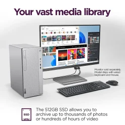 Lenovo IdeaCentre Tower Desktop Computer, Intel Core i5-14400, 8GB RAM, 512GB SSD, Mouse & Keyboard Included, Windows 11 Home