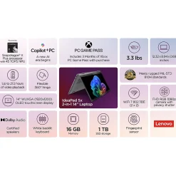 Lenovo IdeaPad 5x 14" 2-in-1 OLED Touchscreen Laptop, Copilot+ PC, Snapdragon X Plus, 16GB RAM, 1TB SSD, Win 11 Home