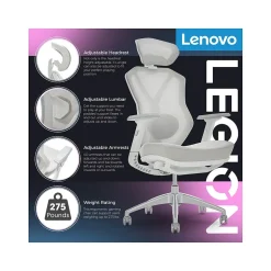 Lenovo Legion Mesh Ergonomic Racing Gaming Chair, Light Gray (52015LGRY)