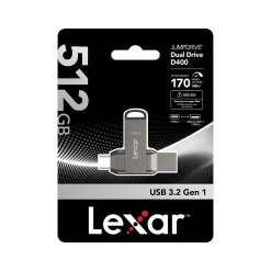 Lexar JumpDrive D400 Dual 512GB USB 3.2 Type-C/Type-A Flash Drive, Gray (LJDD400-512G-BNQNU)