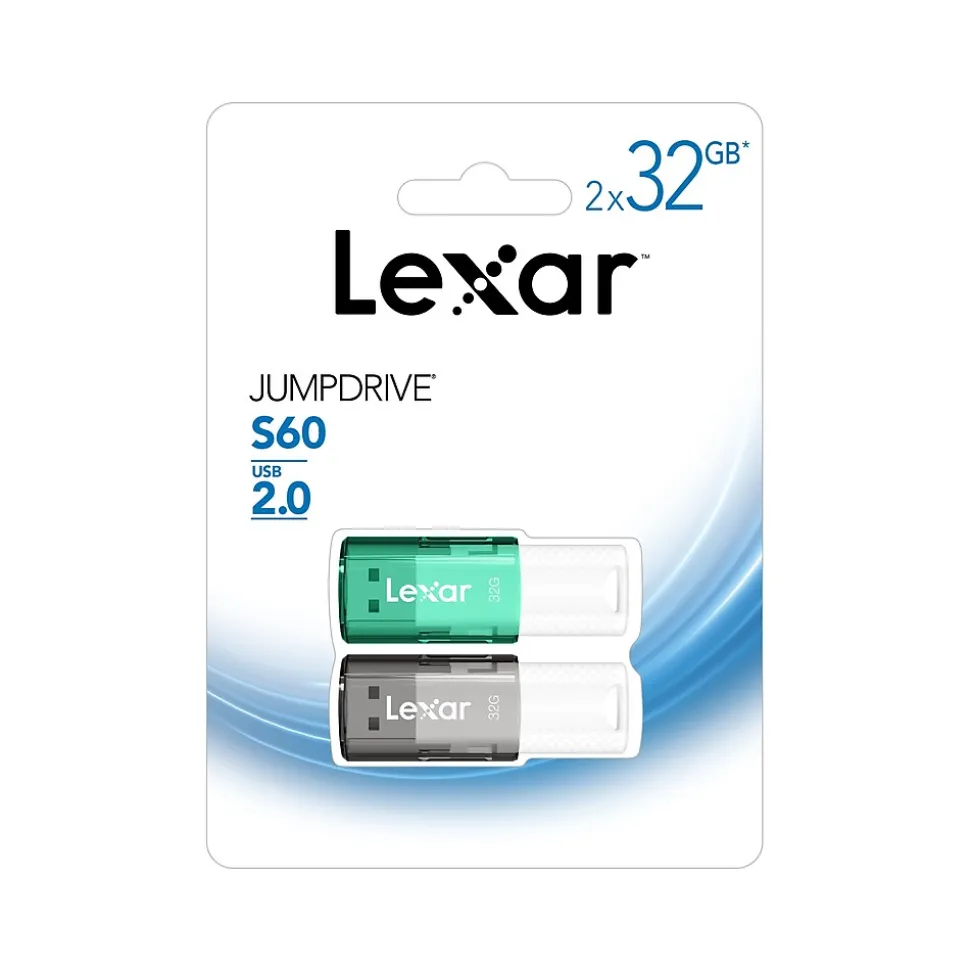 Lexar JumpDrive S60 32GB USB 2.0 Flash Drive, 2/Pack (LJDS60-32GB2NNU)