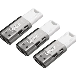 Lexar JumpDrive S60 64GB USB 2.0 Type A Flash Drive, Grey/White, 3/Pack (LJDS60-64GB3NNU)