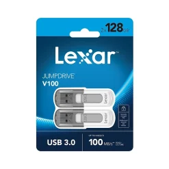 Lexar JumpDrive V100 128GB USB 3.0 Flash Drive, Gray, 2/Pack (LJDV100128G-B2HNU)