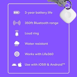 Life360 Tile Mate Slim Bluetooth Tracker, White (RE-60021)