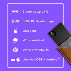 Life360 Tile Slim Bluetooth Tracker, Black (RE-62011)