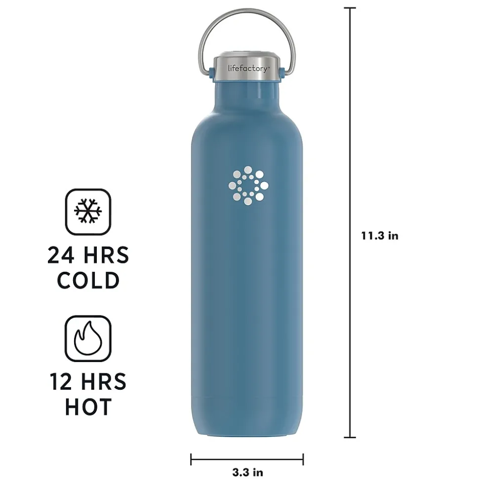 Lifefactory Stainless Steel Double Wall Insulated Water Bottle, 32 oz., Dark Denim (LIFLS365MDD4)