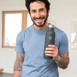 Lifefactory Stainless Steel Double Wall Insulated Water Bottle, 32 oz., Carbon (LIFLS365MCN4)