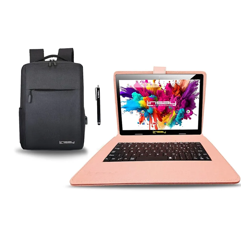 LINSAY 10.1" OCTA CORE Android 13 Tablet Bundle with Keyboard Case Backpack and Pen, 128GB (F10XIPGCLOPEABA)