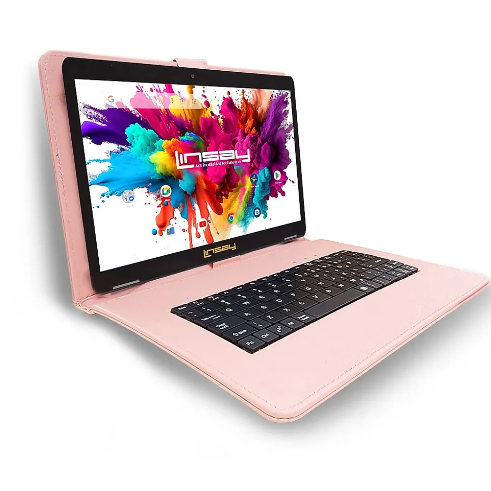 LINSAY 10.1" OCTA CORE Android 13 Tablet Bundle with Keyboard Case Backpack and Pen, 128GB (F10XIPGCLOPEABA)