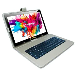 LINSAY® 10.1" OCTA CORE 128GB Storage Android 13 Tablet Dual Camera Android with Silver Keyboard and Pen Stylus