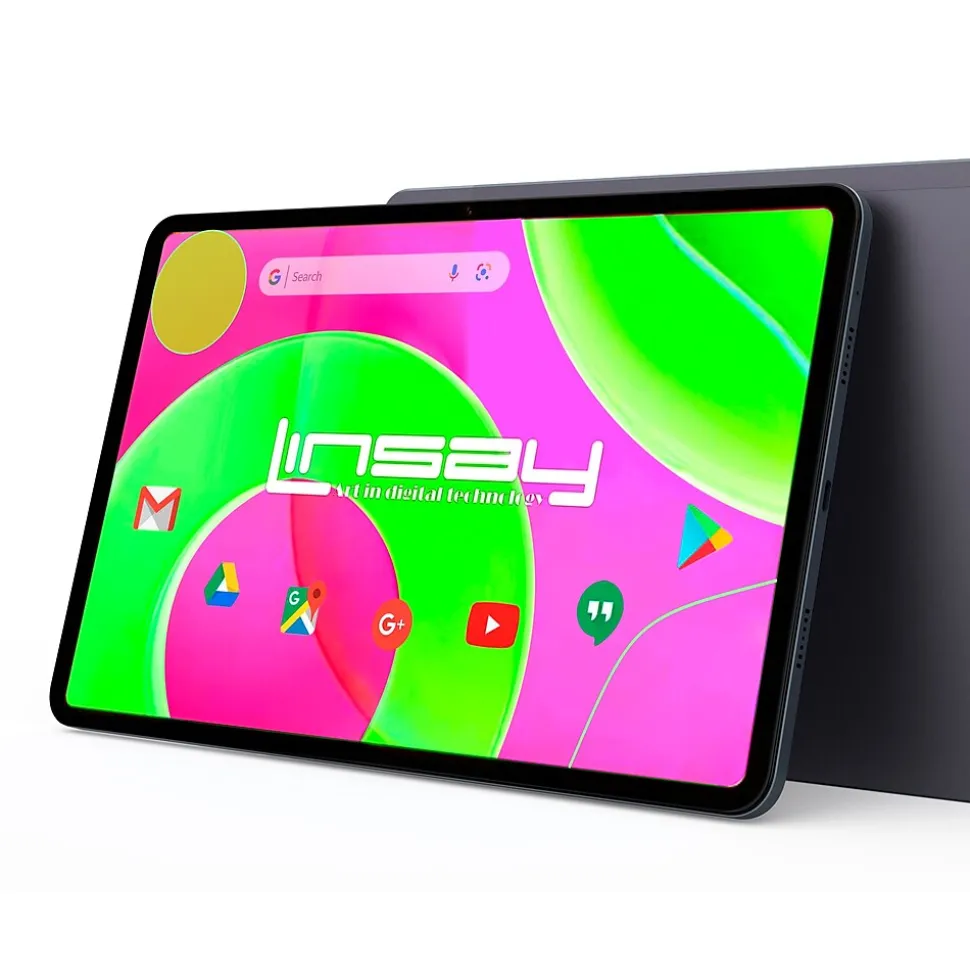 LINSAY 12" Octa Core Tablet, 8GB RAM, 256GB Storage, Android 14, Bundled with Purple Style Keyboard and Stylus Pen