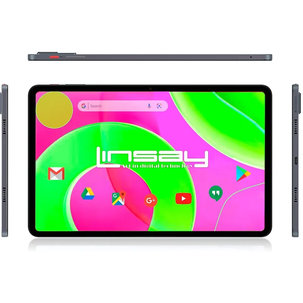 LINSAY 12" Octa Core Tablet, 8GB RAM, 256GB Storage, Android 14 Bundled with Black Keyboard Case, Backpack, Stylus Pen