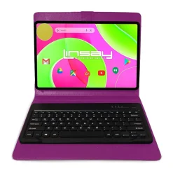 LINSAY 12" Octa Core Tablet, 8GB RAM, 256GB Storage, Android 14, Bundled with Purple Keyboard and Applications Pack