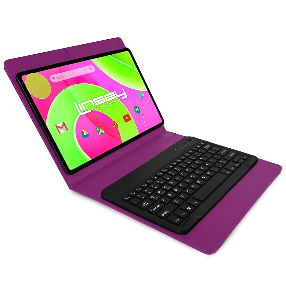 LINSAY 12" Octa Core Tablet, 8GB RAM, 256GB Storage, Android 14, Bundled with Purple Keyboard and Applications Pack