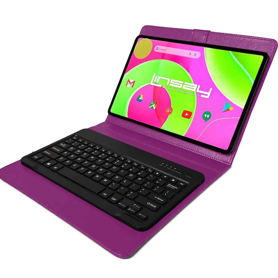 LINSAY 12" Octa Core Tablet, 8GB RAM, 256GB Storage, Android 14, Bundled with Purple Keyboard and Applications Pack