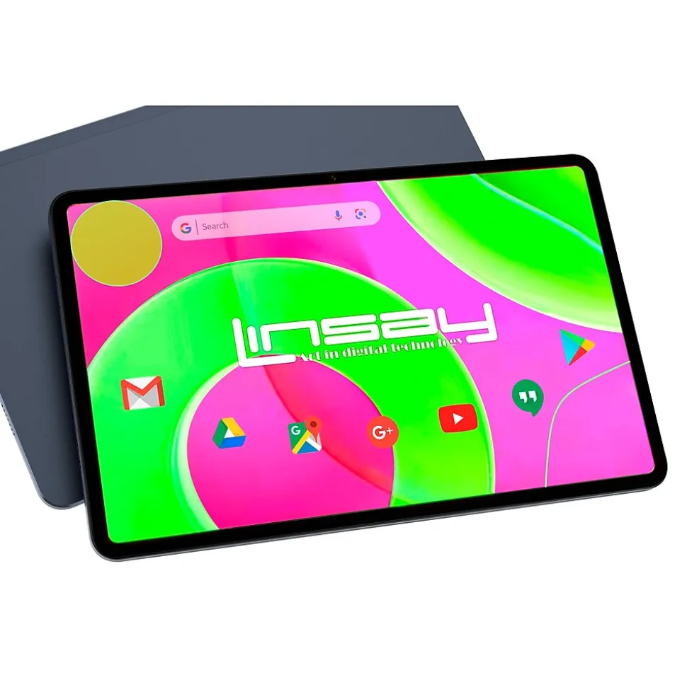LINSAY 12" Octa Core Tablet, 8GB RAM, 256GB Storage, Android 14, Bundled with Pink Keyboard Case, Backpack and Stylus Pen