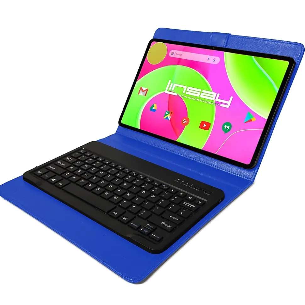 LINSAY 12" Octa Core Tablet, 8GB RAM, 256GB Storage, Android 14 Bundled with Blue Keyboard Case, Briefcase, Stylus Pen