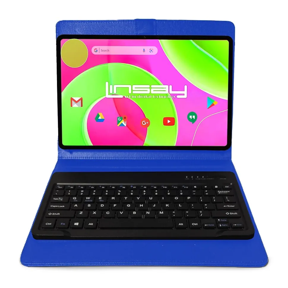 LINSAY 12" Octa Core Tablet, 8GB RAM, 256GB Storage, Android 14, Bundled with Blue Style Keyboard Bundled with App Pack