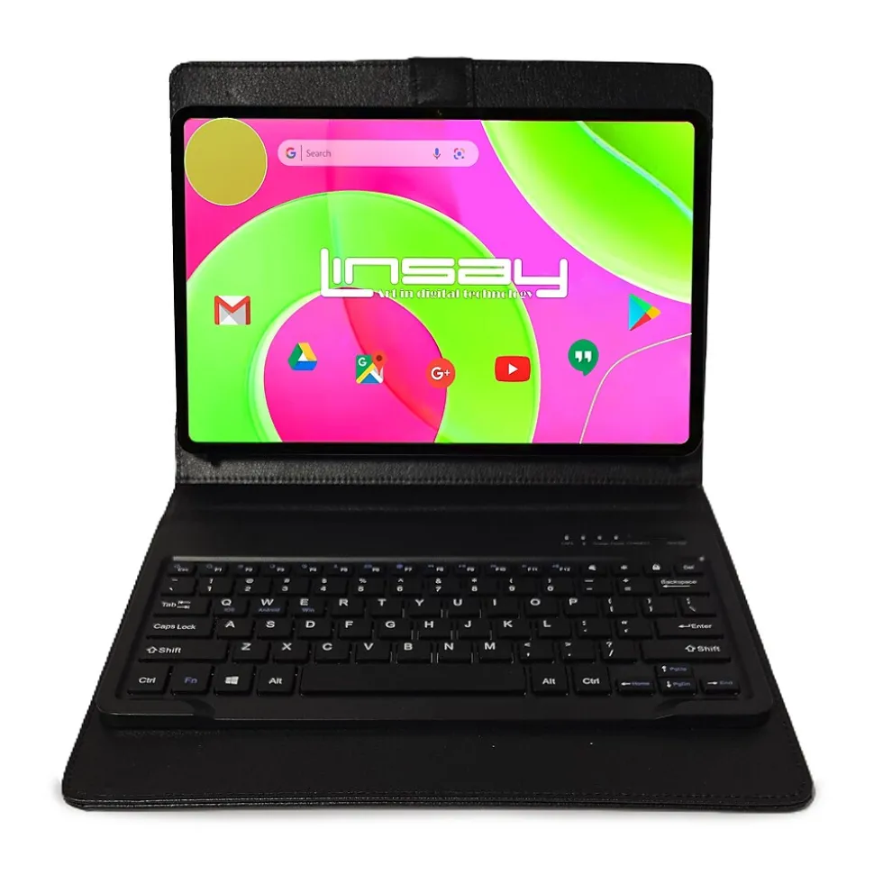 LINSAY 12" Octa Core Tablet, 8GB RAM, 256GB Storage, Android 14, Bundled with Black Style Keyboard with App Pack