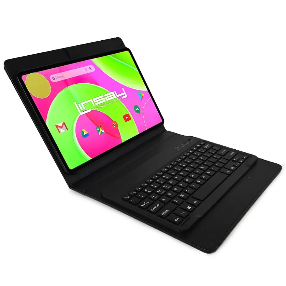 LINSAY 12" Octa Core Tablet, 8GB RAM, 256GB Storage, Android 14, Bundled with Black Style Keyboard with App Pack
