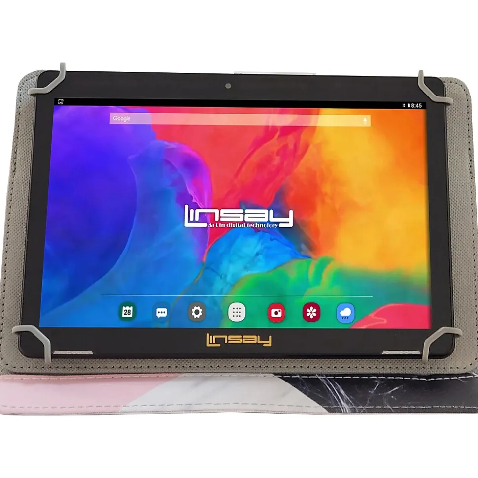 Linsay 10.1" Tablet with Black/Pink/White Marble Case, 2GB RAM, 64GB Storage, Android 13, Black (F10IPCMBW)