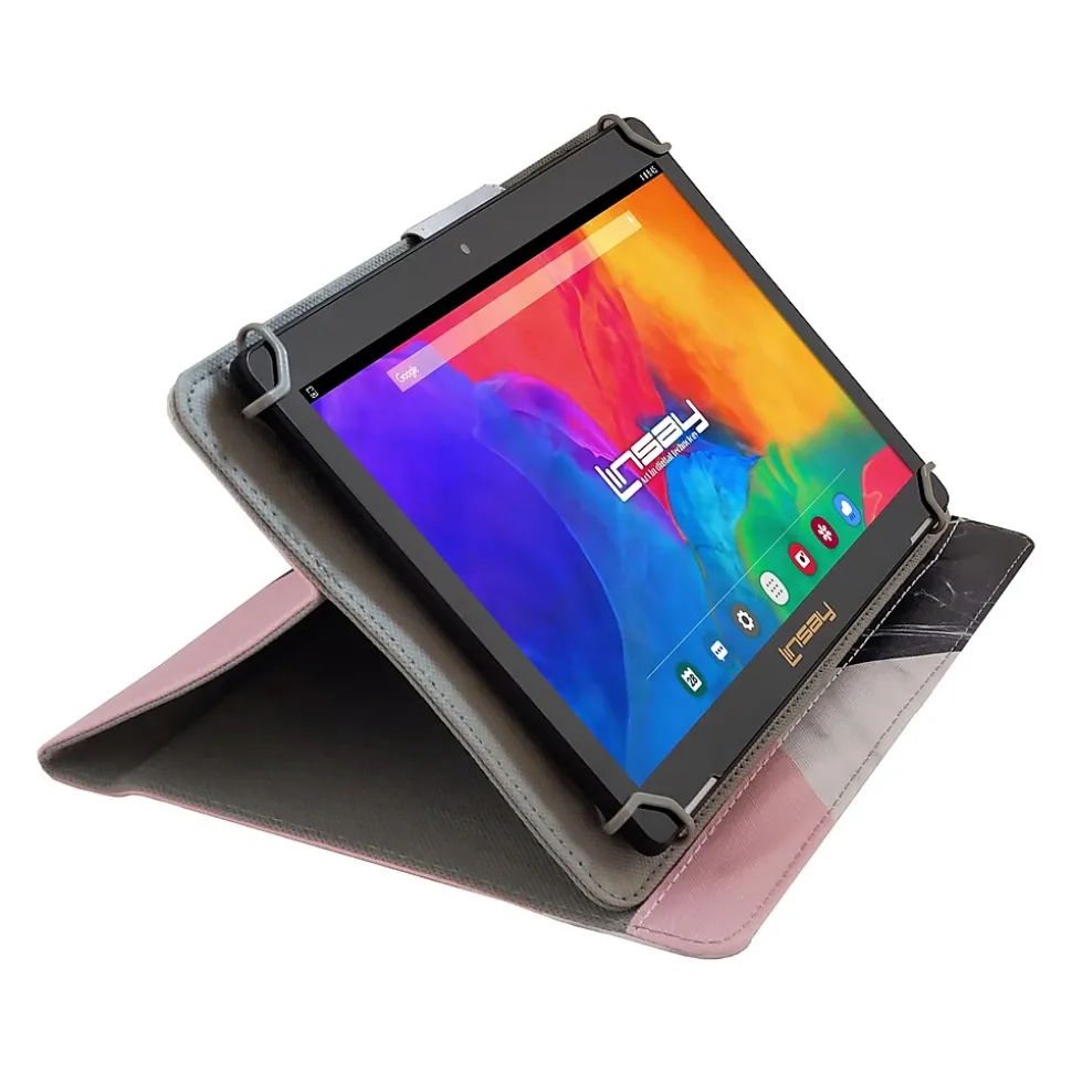Linsay 10.1" Tablet with Black/Pink/White Marble Case, 2GB RAM, 64GB Storage, Android 13, Black (F10IPCMBW)