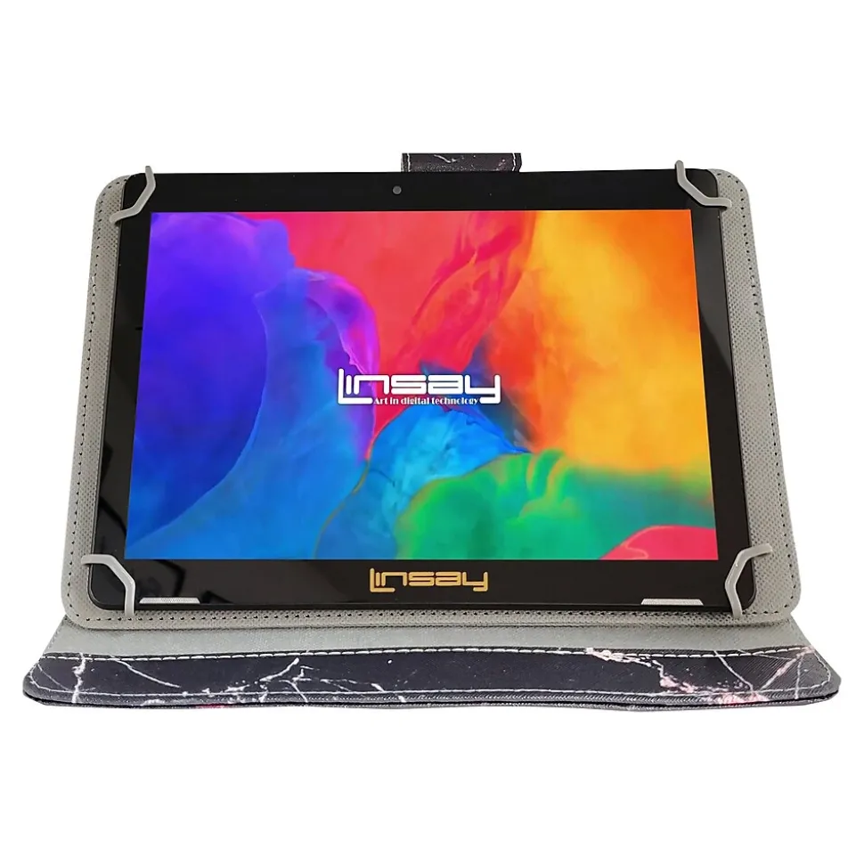 Linsay 10.1" Tablet with Case, WiFi, 2GB RAM, 64GB Storage, Android 13, Black with Black/Pink Marble (F10IPBAPI)