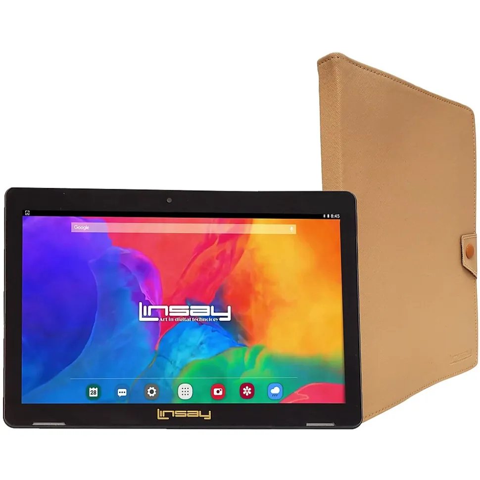 Linsay 10.1" Tablet with Case, WiFi, 2GB RAM, 64GB Storage, Android 13, Black/Light Brown (F10IPBCLBROWN)