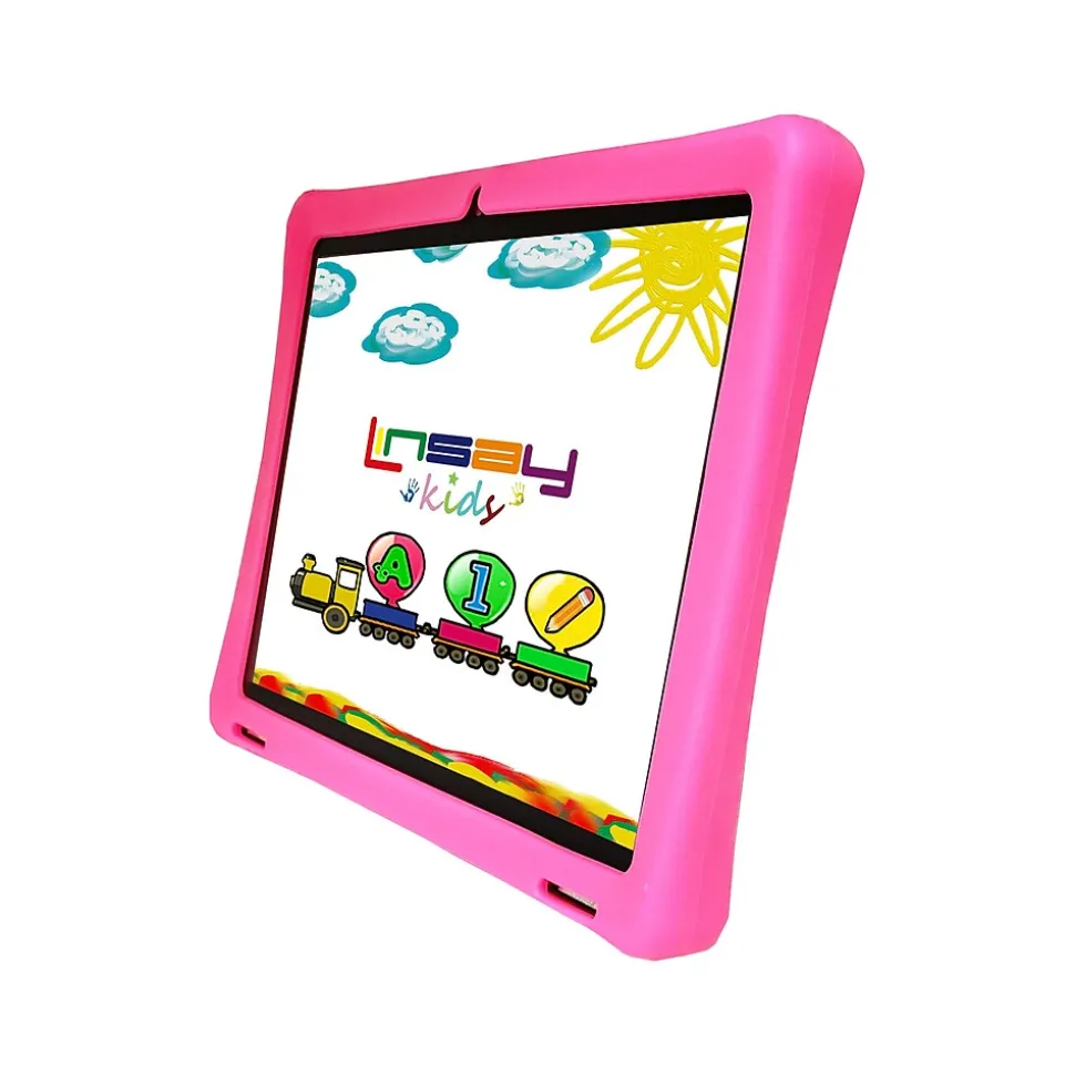 Linsay 10.1" Tablet with Case, WiFi, 2GB RAM, 64GB Storage, Android 13, Black/Pink (F10IPKIDSP)