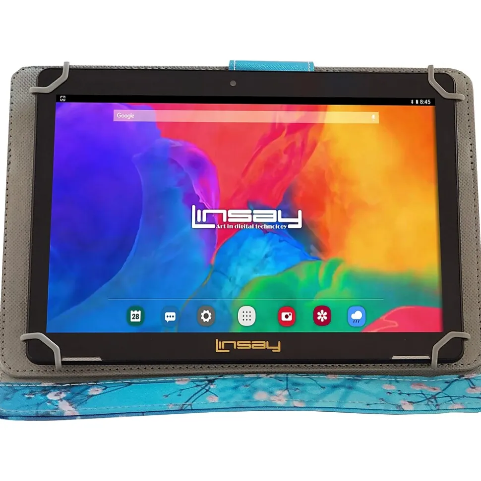 Linsay 10.1" Tablet with Flowers Marble Case, 2GB RAM, 64GB Storage, Android 13, Black (F10IPCMF)