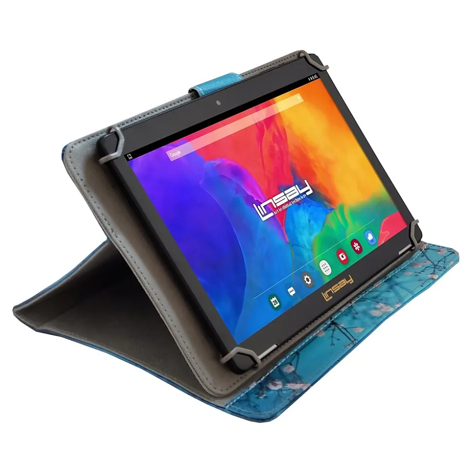 Linsay 10.1" Tablet with Flowers Marble Case, 2GB RAM, 64GB Storage, Android 13, Black (F10IPCMF)