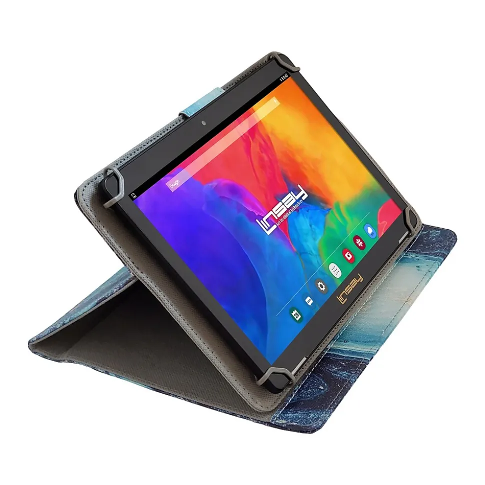 Linsay 10.1" Tablet with Ocean Marble Case, 2GB RAM, 64GB Storage, Android 13, Black (F10IPCMO)
