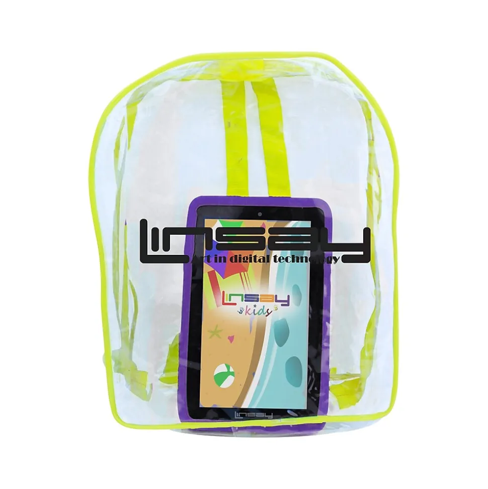 Linsay 7" Tablet with Purple Kids' Defender Case & Backpack, WiFi, 2GB RAM, 64GB Storage, Android 13, Purple (F7XHDKIDSBAGP)